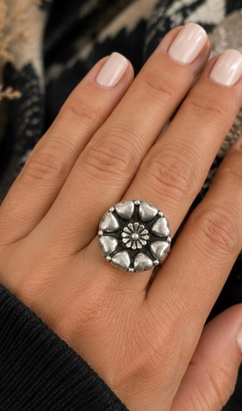 Sterling Silver Concho Ring Southwestern sz 7-9 adjustable